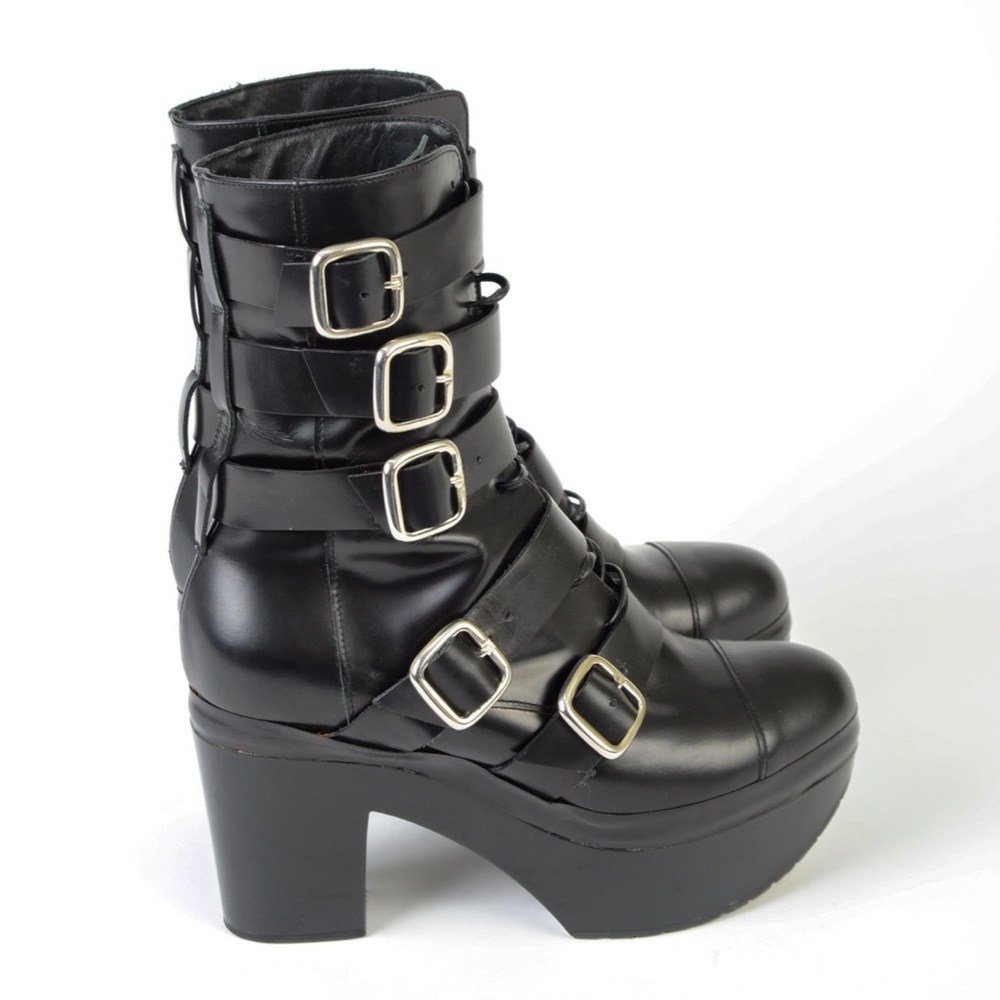 John Rocha Leather Platform Booties With Buckles, 40